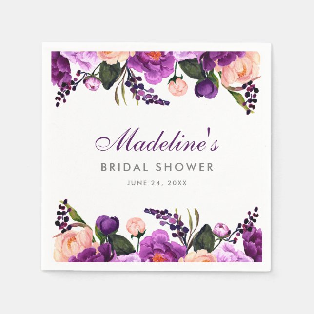 Servilleta De Papel Floral morada ultravioleta ducha de novia P (Anverso)