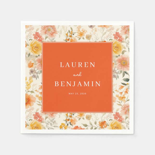Servilleta De Papel Floral Naranja Alegre (Anverso)