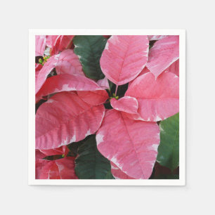 Servilleta De Papel Floral Navideño Rosado Poinsettias Mármol Estrella