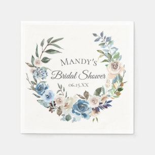 Servilleta De Papel Floral Neutral Dusty Blue Personalizada