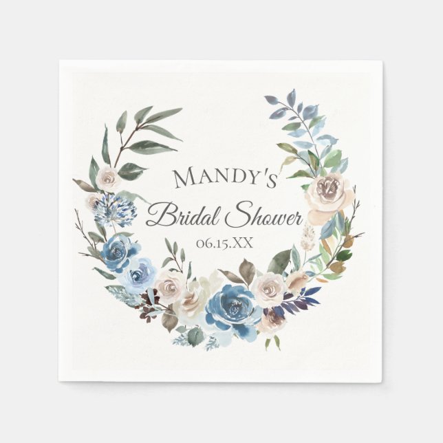 Servilleta De Papel Floral Neutral Dusty Blue Personalizada (Anverso)