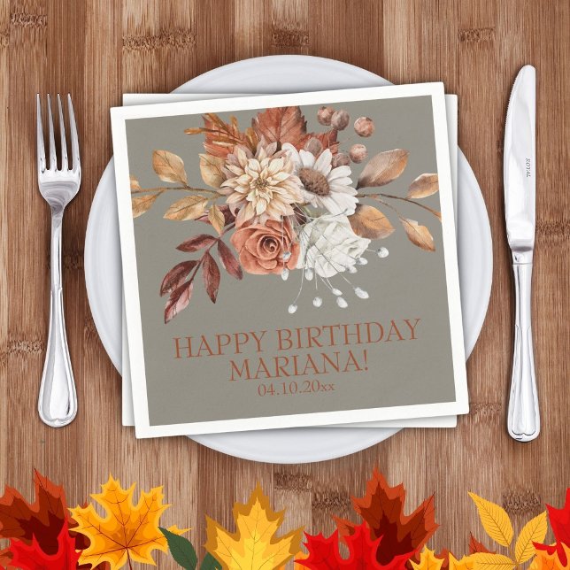 Servilleta De Papel Floral otoño en la fiesta de cumpleaños gris (Subido por el creador)