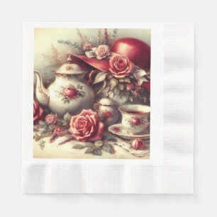 Servilleta de papel floral para fiesta de té rojo