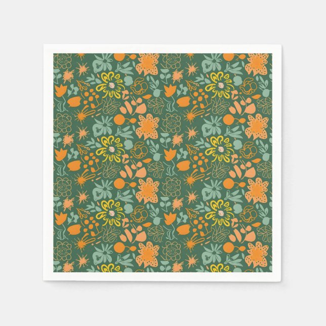 Servilleta De Papel Floral pattern on a dark green background  (Anverso)
