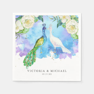 Servilleta De Papel Floral Pavo Tropical   Monograma Botánico Boho