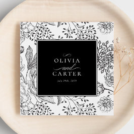 Servilleta De Papel Floral Periwinkle Elegant Boda Negro