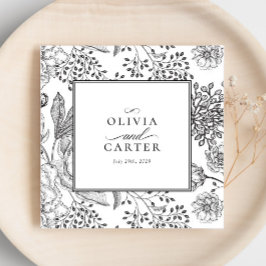 Servilleta De Papel Floral Periwinkle Elegant Boda Negro