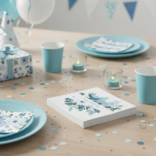 Servilleta De Papel Floral personalizado con acuarela azul y verde tea