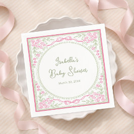 Servilleta De Papel Floral Pink and Green Baby Shower Paper Napkin