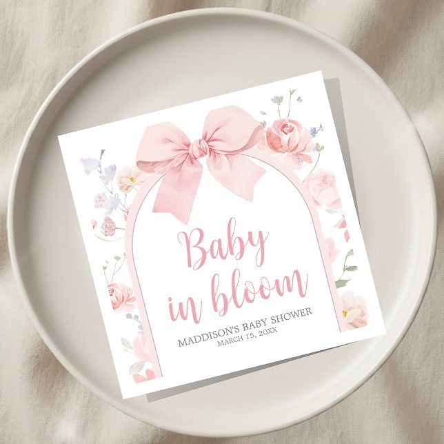 Servilleta De Papel Floral Pink Bow Baby in Bloom Baby Shower (Subido por el creador)