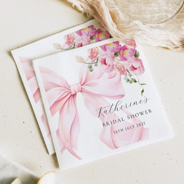 Servilleta De Papel Floral Pink Bow Bridal Shower Paper Napkin (Subido por el creador)