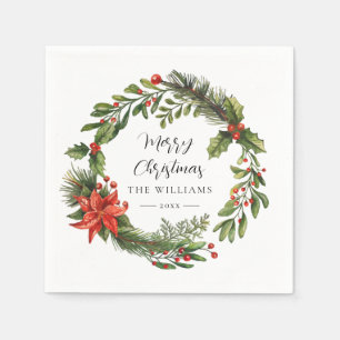 Servilleta De Papel Floral Poinsettia Greenery Familia Navidades Fiest