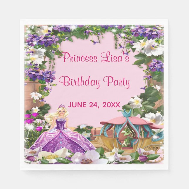 Servilleta De Papel Floral Princess Enchanted Fairy Tale Cumpleaños (Anverso)
