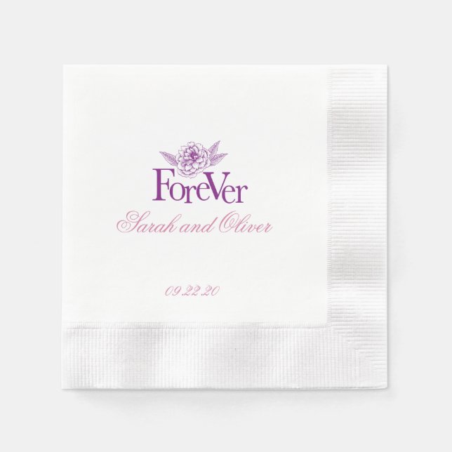 Servilleta De Papel Floral Pur Boda púrpura moderna (Anverso)