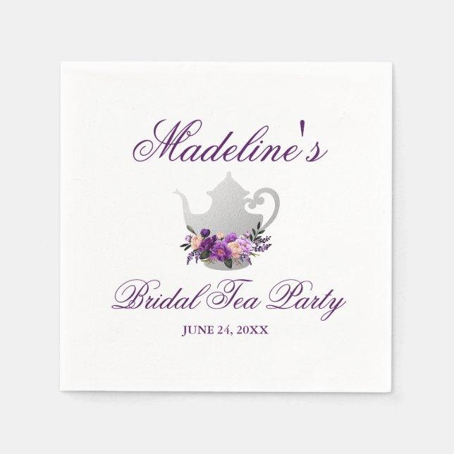 Servilleta De Papel Floral Purple Ultra Violet Bridal Shower Tea Fiest (Anverso)