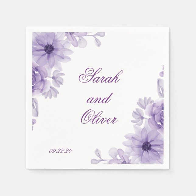 Servilleta De Papel floral púrpura Boda moderna (Anverso)