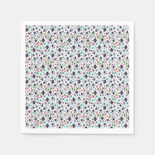Servilleta De Papel Floral púrpura y Verde azulada (Anverso)