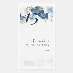Servilleta De Papel Floral Quinceañera Cumpleaños 15 Años Azul Polvo