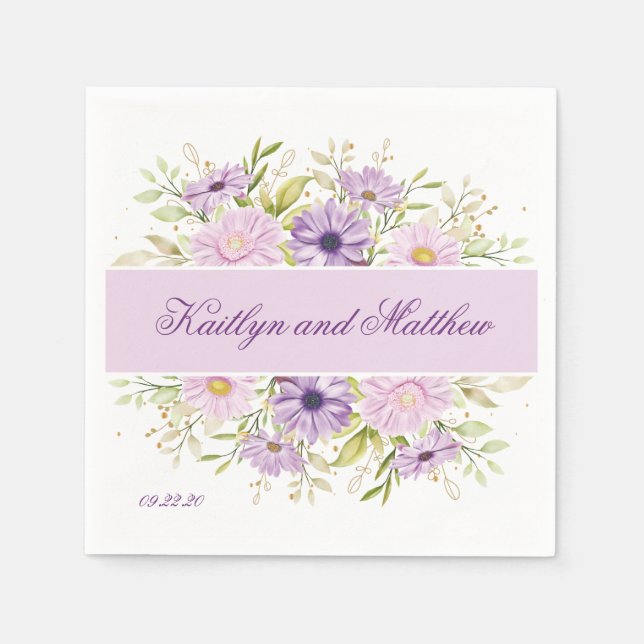 Servilleta De Papel Floral romántica Boda púrpura (Anverso)