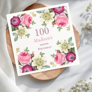 Servilleta De Papel Floral rosa 100 cumpleaños