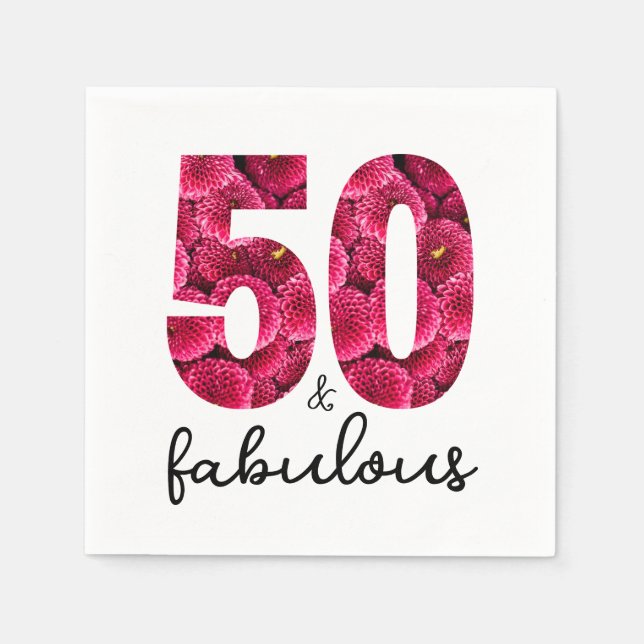 Servilleta De Papel Floral rosa 50 y fabulosa fiesta de cumpleaños núm (Anverso)