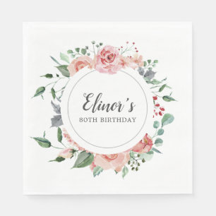 Servilleta De Papel Floral rosa 80 cumpleaños gracias