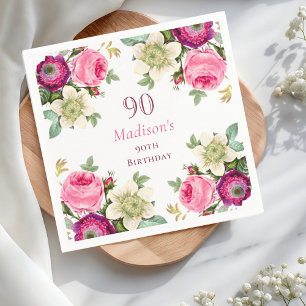 Servilleta De Papel Floral rosa 90 cumpleaños