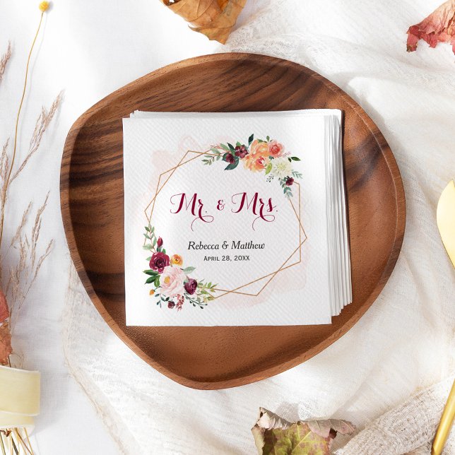 Servilleta De Papel Floral rosa acuarela moderna Sr. y Sra. Boda (Subido por el creador)