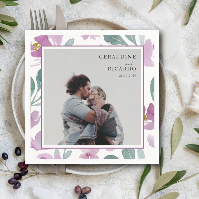 Servilleta De Papel Floral rosa acuarela moderna y Boda fotográfico (Subido por el creador)