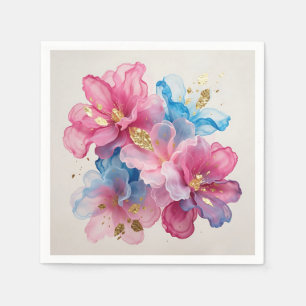 Servilleta De Papel Floral Rosa Azul Dorado de Lujo