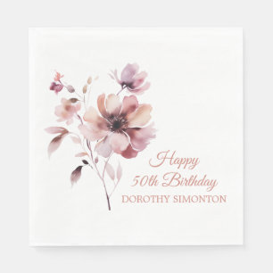Servilleta De Papel Floral rosa borgoñona personalizada 50 cumpleaños