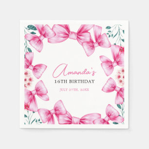Servilleta De Papel Floral Rosa Bow Coquette Sweet 16 Cumpleaños