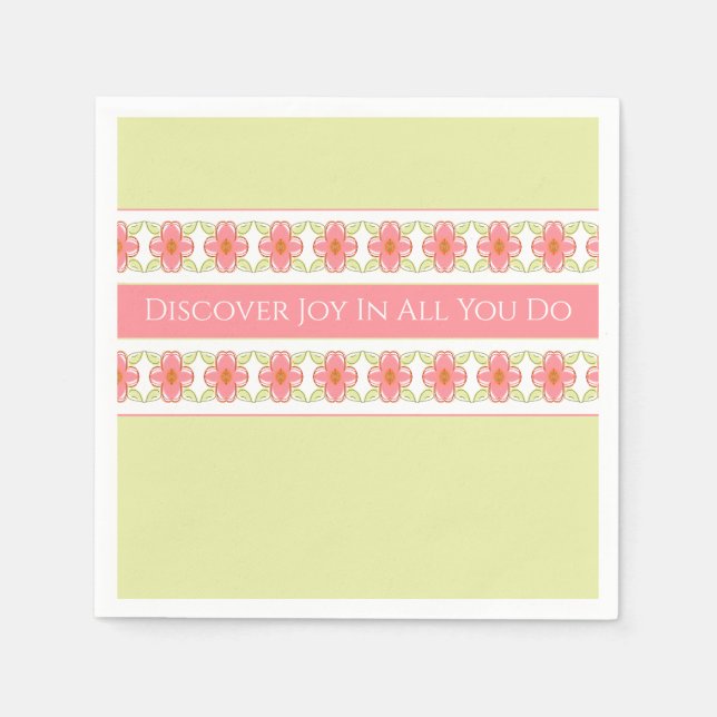 Servilleta De Papel Floral rosa con verde claro (Anverso)