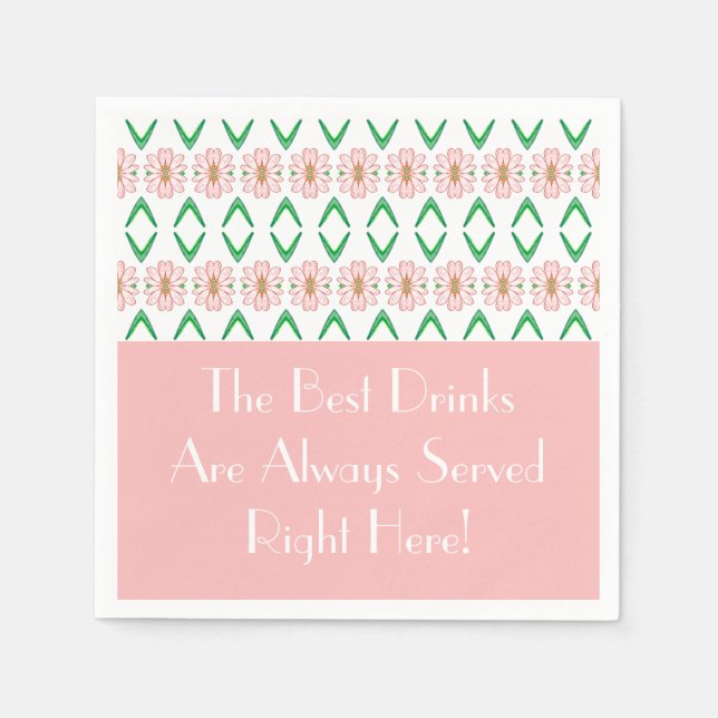 Servilleta De Papel Floral rosa con verde y blanco (Anverso)