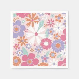 Servilleta De Papel Floral rosa Retro Groovy