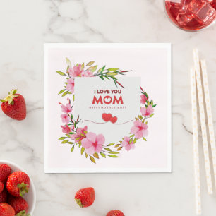 Servilleta De Papel Floral Rosa "Te Amo Mamá" Feliz Día de las Madres