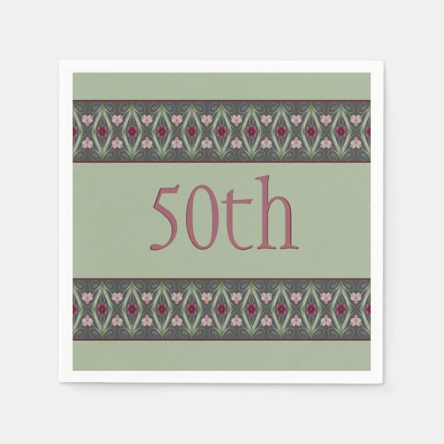 Servilleta De Papel Floral Rosa Y Borgoña (Anverso)