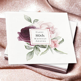 Servilleta De Papel Floral rosa y borgoñona 80 cumpleaños