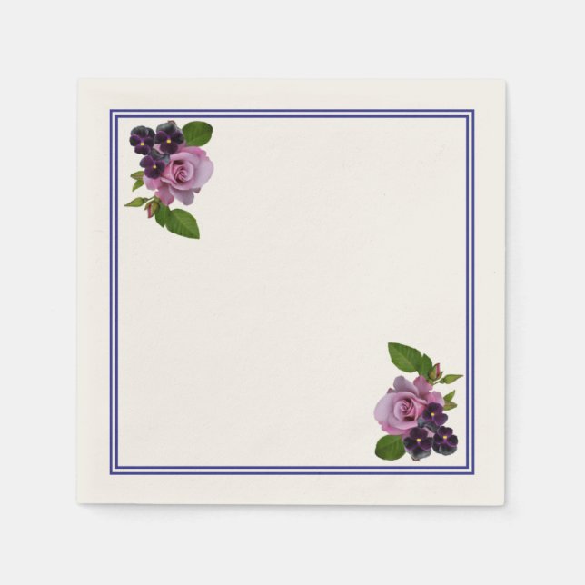 Servilleta De Papel Floral rosa y morada (Anverso)