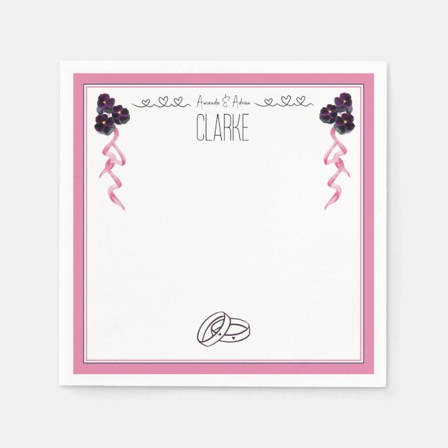 Servilleta De Papel Floral rosa y morada (Anverso)