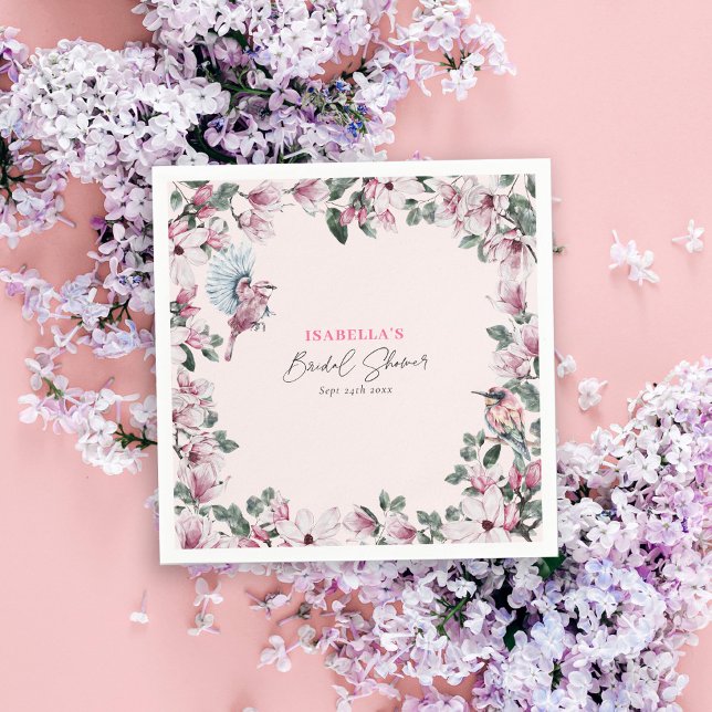 Servilleta De Papel Floral rosa y pájaros elegante ducha de novia (Subido por el creador)