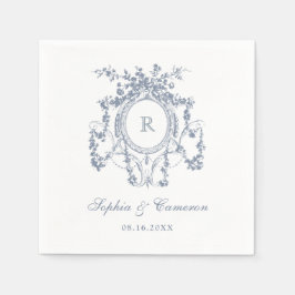 Servilleta De Papel Floral Rosas franceses Escudo Boda Vintage Azul