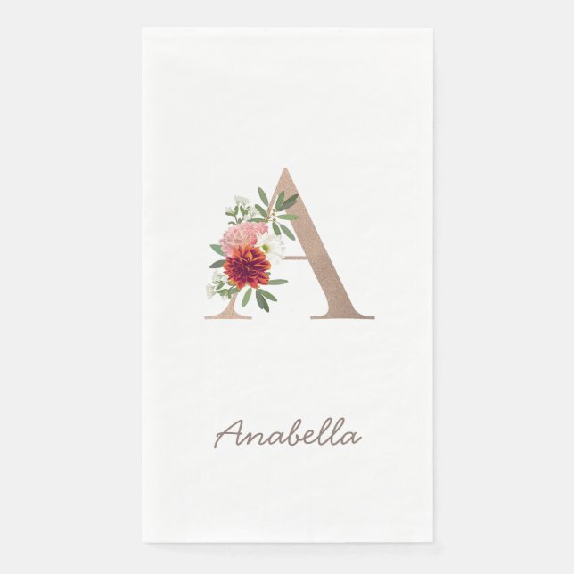 Servilleta De Papel Floral rubor floral letra personalizada "A" (Anverso)