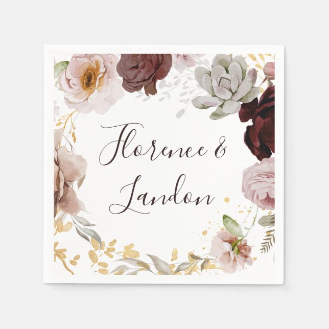 Servilleta De Papel Floral Rubor moderna | Boda Napkins (Anverso)