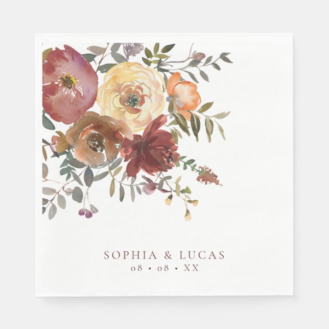 Servilleta De Papel Floral Rust Burgundy Fall Wedding (Anverso)