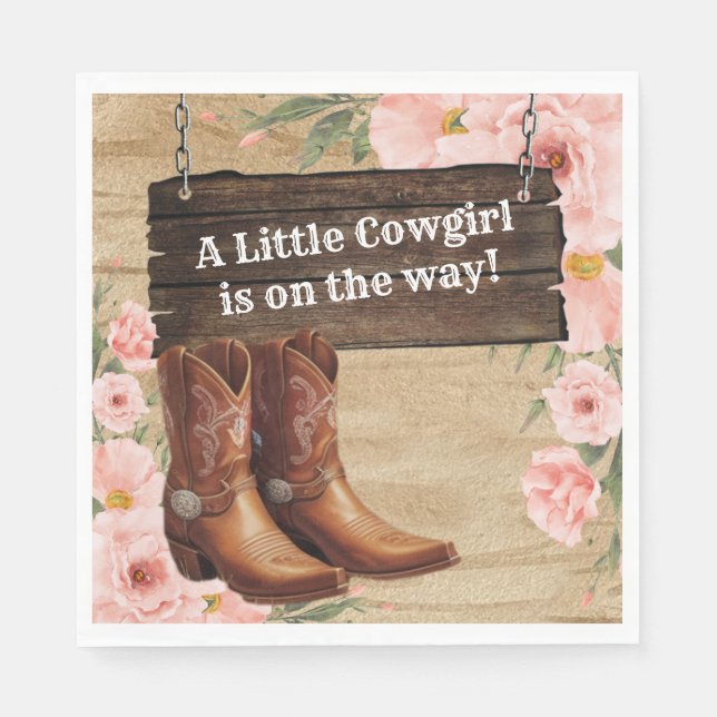 Servilleta De Papel Floral Rustic Cowgirl Boots Baby Shower (Anverso)