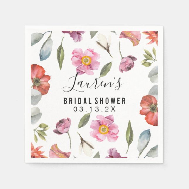 Servilleta De Papel Floral Script Bridal Shower (Anverso)