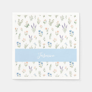 Servilleta De Papel Floral silvestre personalizada nombre floral azul