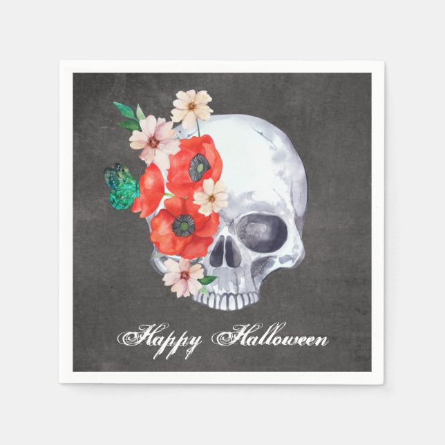 Servilleta De Papel Floral Skull Halloween (Anverso)