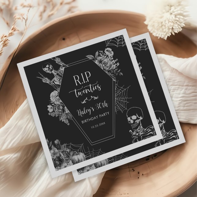 Servilleta De Papel Floral Skull RIP Twenties 30th Birthday Party (Subido por el creador)